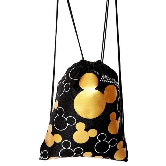 Disney Other - Disney Mickey Mouse Black Gold & Silver drawstring backpack (BRAND NEW W/TAGS)